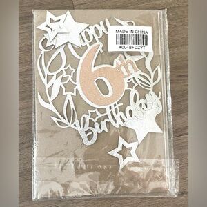 Glittery Silver and Rose Gold 6th Birthday Cake Topper